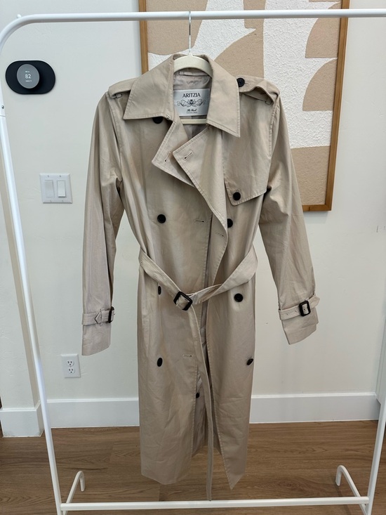 Aritzia Jackets & Blazers - Aritzia Beige Double-Breasted Trench Coat with Black Buttons
